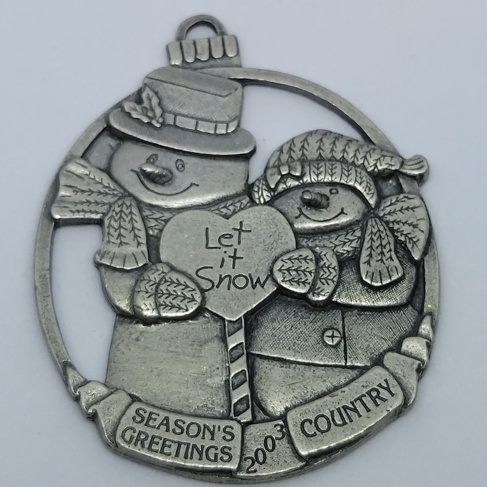 2003 Metal Christmas Ornament Country Woman Magazine Snowman Snowmen